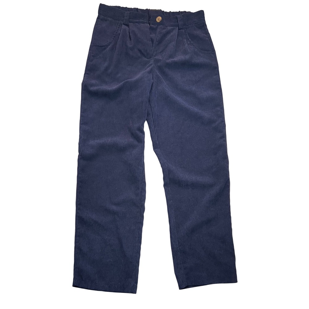 Womens Navy Blue Corduroy Straight Leg‎ Pants Elastic Back Waist Medium
